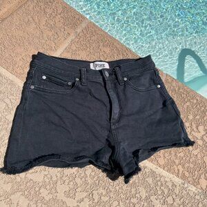 Victorias Secret Pink Black Denim High-Waist‎ Frayed Hem Shorts Size 6